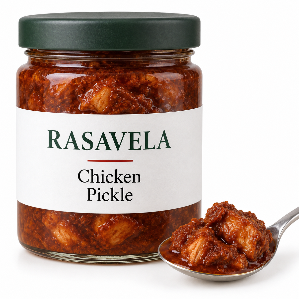 Chicken Pickle — illustrative Rasavela packaging